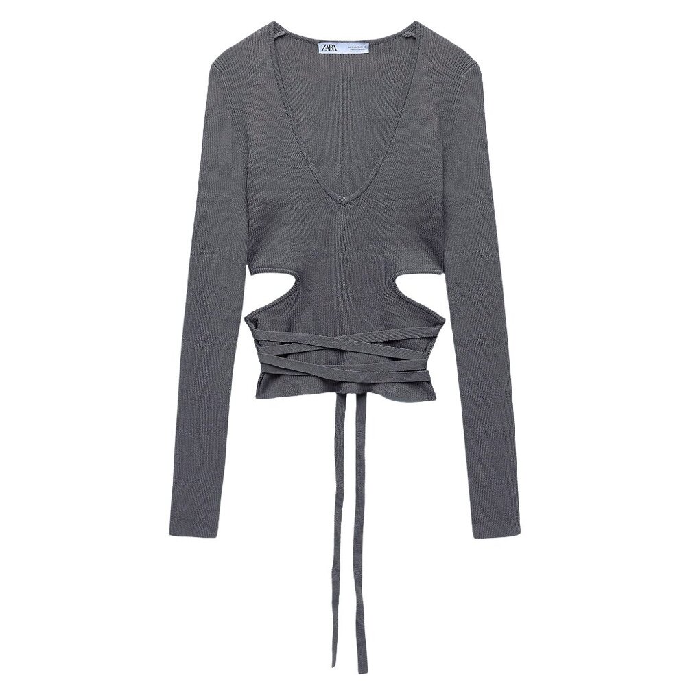 Zara CUT OUT KNIT TOP in Charcoal Grey